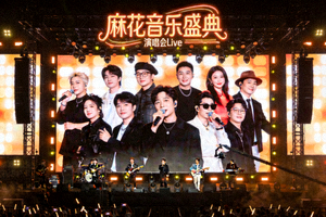 《麻花音乐盛典》演唱会MV封面，众多歌手在大型舞台上共同演出