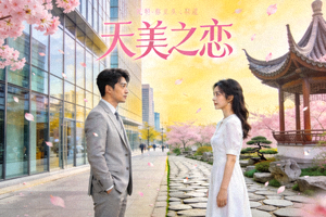 《天美之恋》电视剧海报，男女主角在现代都市与古典园林中邂逅