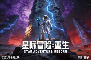 《星际冒险：重生》科幻电影海报，宇航员在异星球探索神秘遗迹